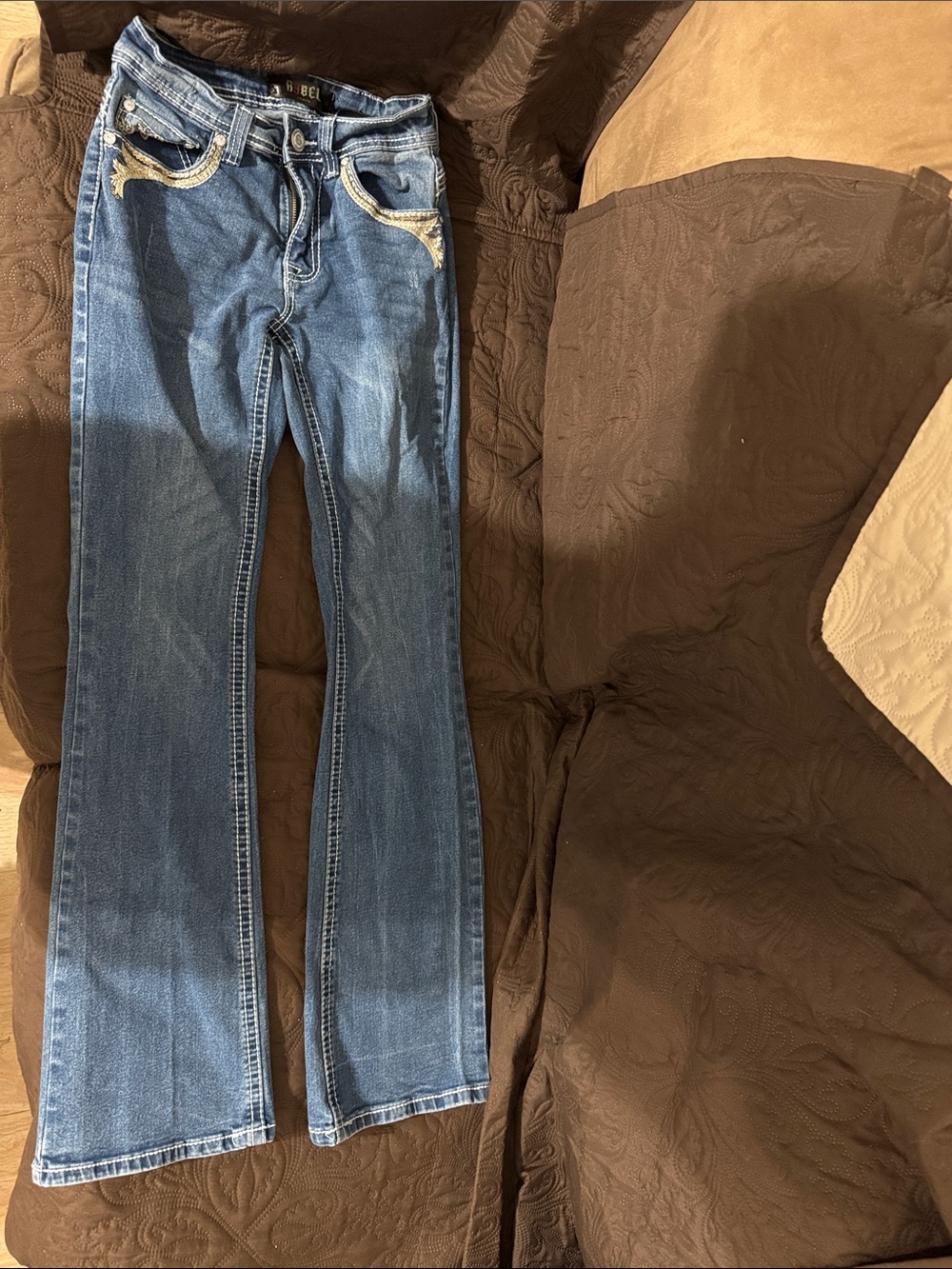 rebels Women's Blue Flare Jeans with Embroidered Pockets